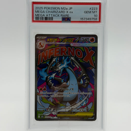 Mega Charizard X ex PSA 10 – Mega Attack Rare (223/193) M2a JP – Vorderseite /  PSA Slab
